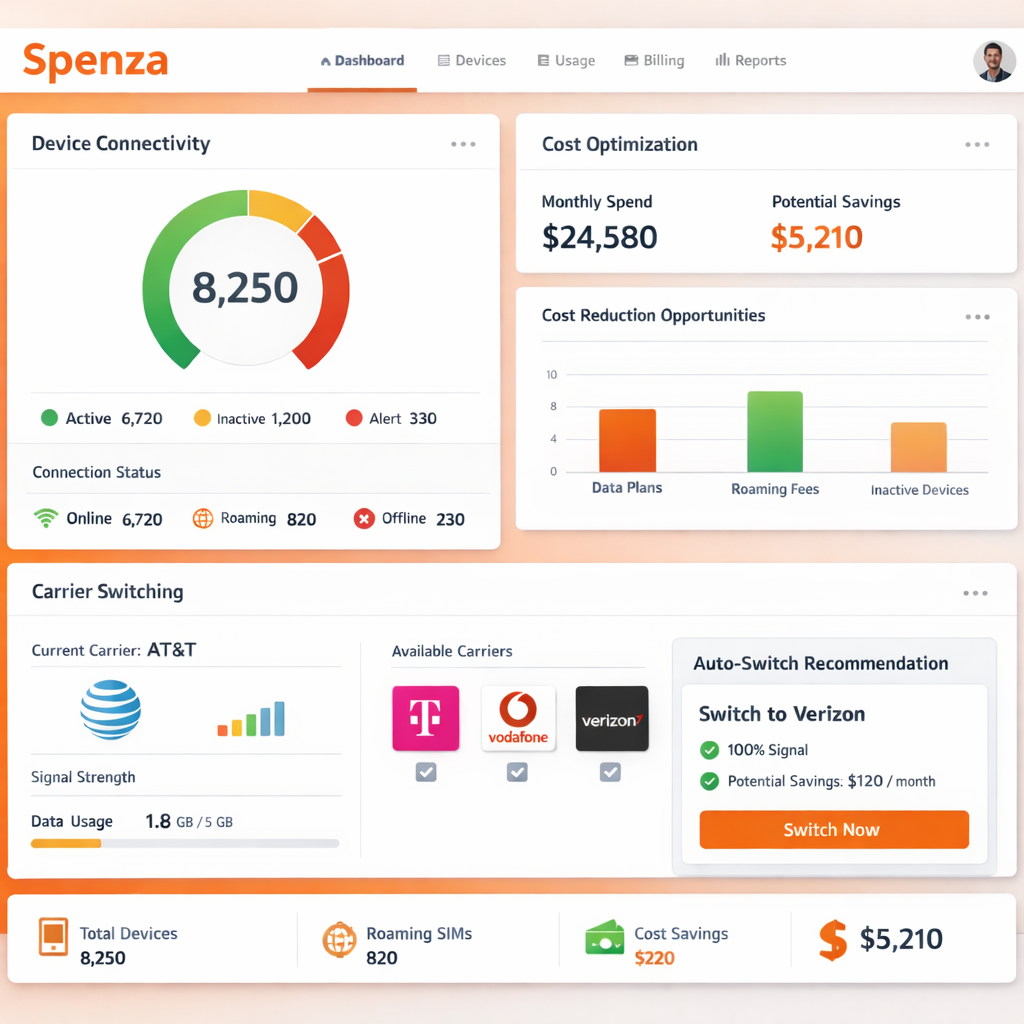 IoT connectivity management dashboard with real-time insights - Spenza
